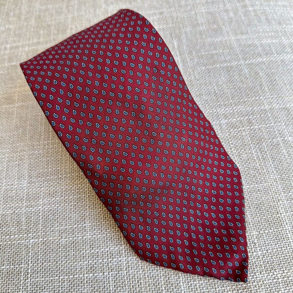 Vintage Bert Pulitzer 100% Silk Neck Tie USA Burgundy Maroon Paisley Dot Print
